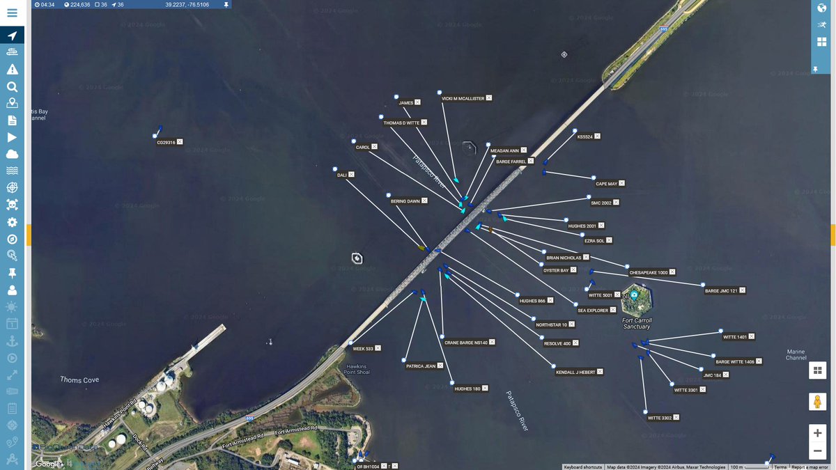 #BaltimoreBridgeCollapse #BaltimoreBridge  Here are the vessels working on cleaning up the Baltimore Bridge collapse. #vesseltracking by @BigOceanData