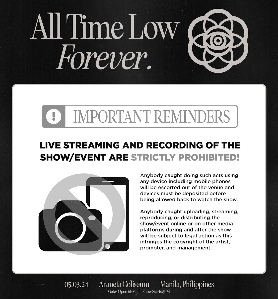 Lastly, please be reminded that live streaming and recording of the entire show are strictly prohibited. 🙅‍♂️🙅‍♀️ #ALLTIMELOWinMANILA2024