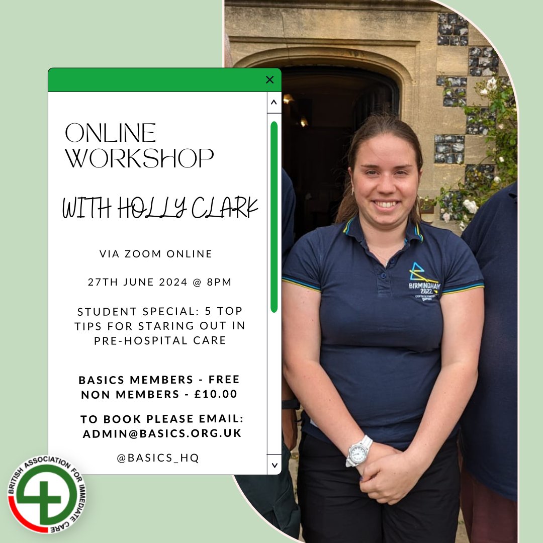Booking is now open for our next BASICS Insights Student Special! Come hear paramedic Holly Clark as she shares some of her top tips for starting out in pre-hospital care: basics.org.uk/basics-insight… Free for members, £10 for non-members.

#BASICS_HQ #PHEM #PHEMtraining #prehospital