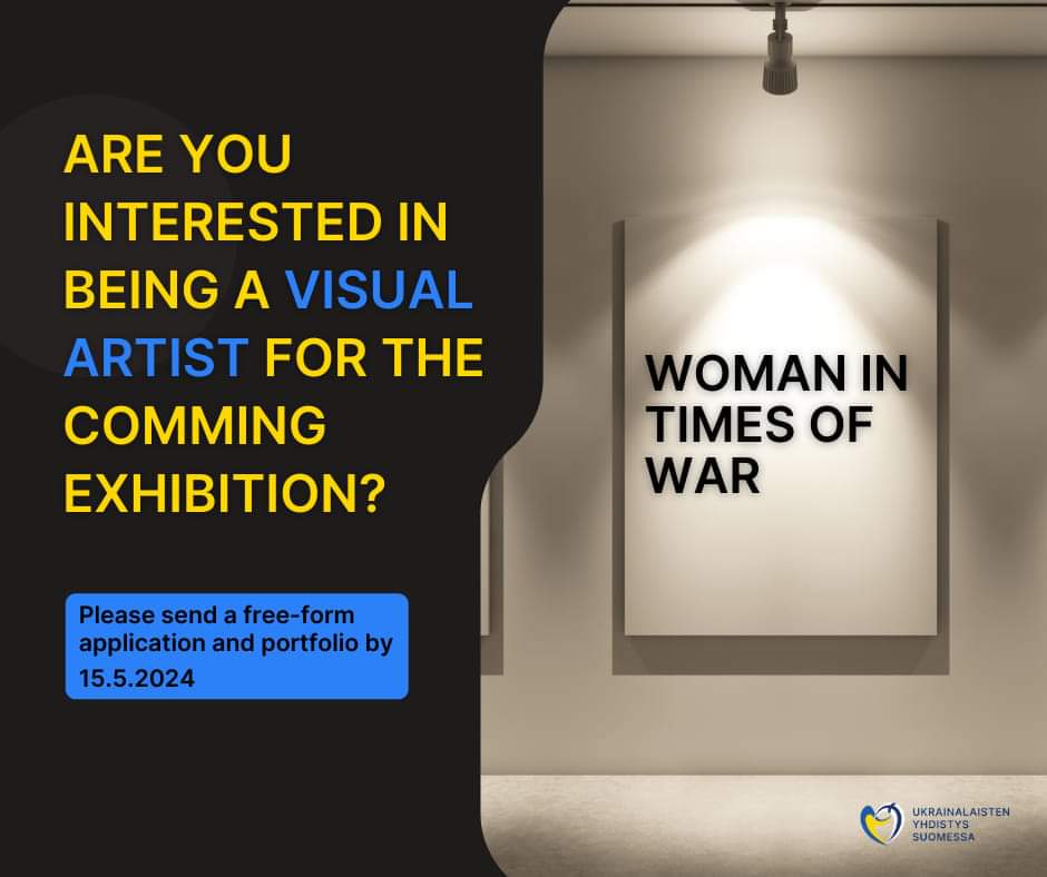 📢 OPEN CALL 📢 The Ukrainian Association in Finland and Lapinlahden Lähde are inviting Ukrainian and Finnish visual artists to apply for the exhibition “Woman in Times of War”. The exhibition will take place at the Venetsia-talo of the Lapinlahden Lähde during the period…