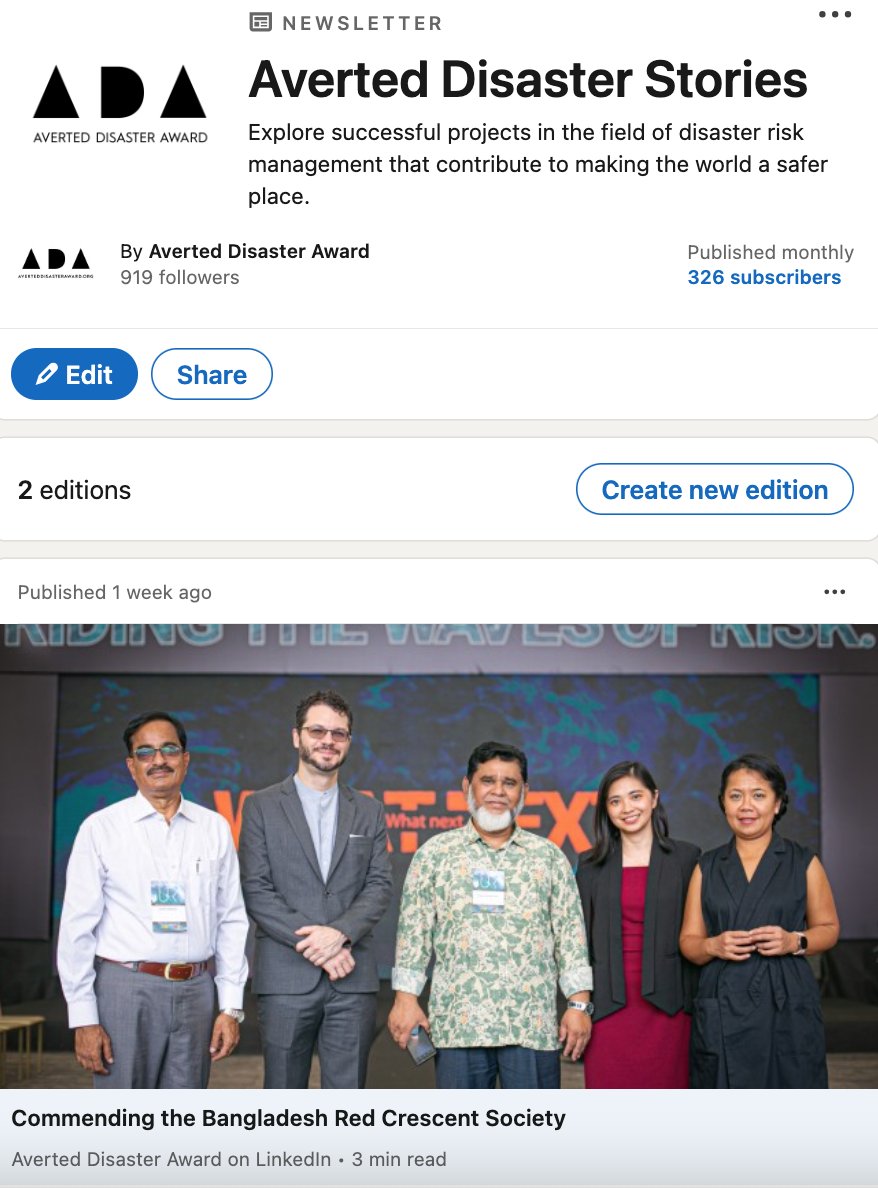 Hello friends! We've launched a new monthly newsletter on LinkedIn! We hope you find it interesting, subscribe, and share it with your colleagues! linkedin.com/newsletters/av…

#DisasterManagement #ClimateRisk #DisasterRiskManagement