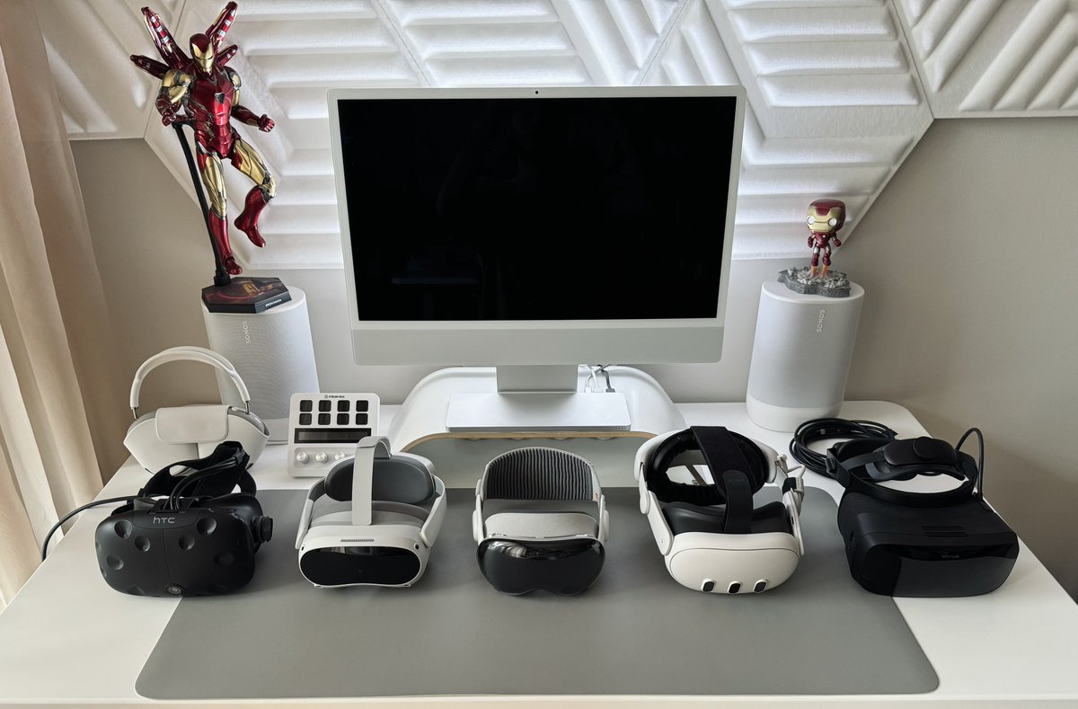 My VR headsets collection If I had to choose one, it would be a very difficult choice between Apple Vision Pro and Meta Quest 3... HTC Vive was purchased only to get controllers and base stations for Varjo Aero 😄