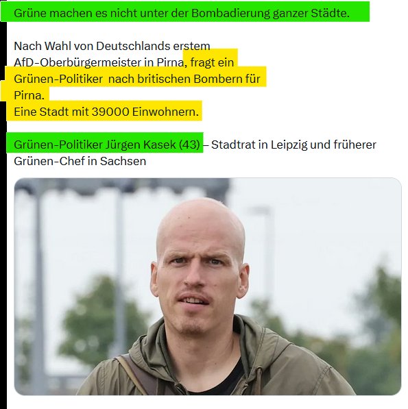 Er heult wegen Angriffe auf #Gruene und wollte selbst Pirna 'bombardieren', wegen einem demokratisch gewählten AfD-Oberbürgermeister. Gewalttätig, undemokratisch, ungebildet - aber eine riesengroße Fresse - unsere Grünen ❤️