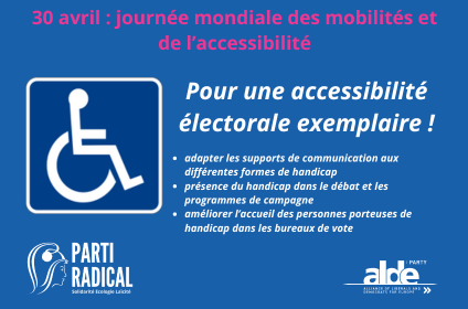 📣Communiqué : 30 avril, journée mondiale des #mobilités et de l'#accessibilité.
Le @partiradical prône une accessibilité électorale exemplaire ! 
Retrouvez l'intégralité du communiqué : bit.ly/3QtD9Nl