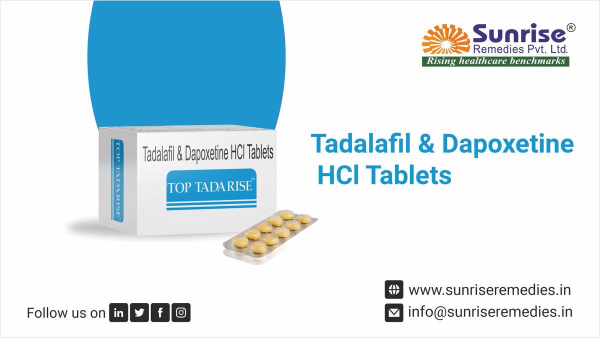 Top Tadarise Generic #Tadalafil & #Dapoxetine Most Popular Products From Sunrise Remedies Pvt. Ltd.

Read More: sunriseremedies.in/our-products/T…

#Toptadarise #ErectileDysfunctionTreatment #ErectileDysfunctionTreatment #EDMedicine #PEMedicine #MedicineexporterCompany #Pharmaceutical