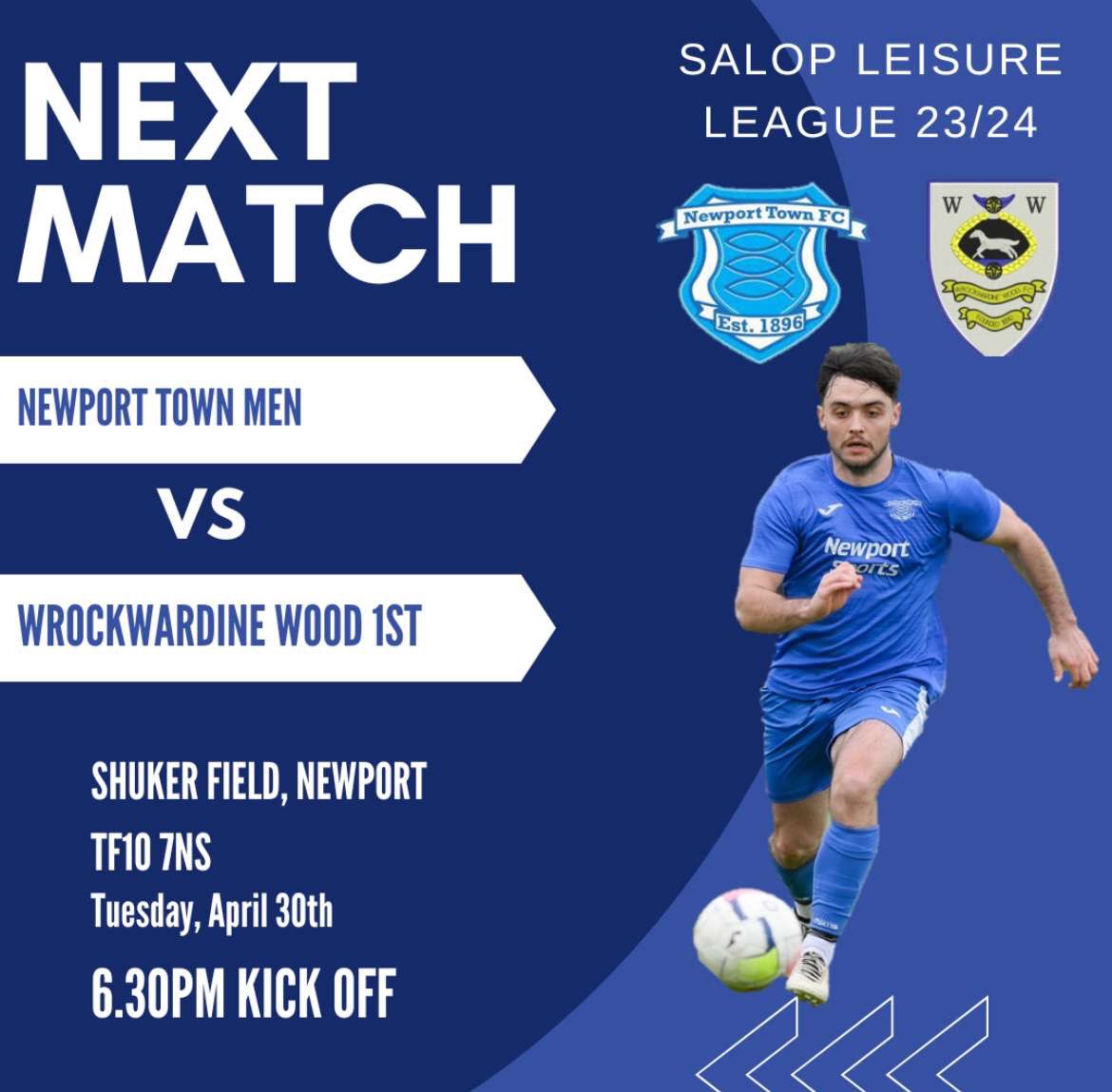 A quick turnaround for the men’s side, who are back in action this evening against @WrockWoodFC Come down to Shuker and support the lads 🐟💙#UpTheTown #threefishes @NewportTownMens