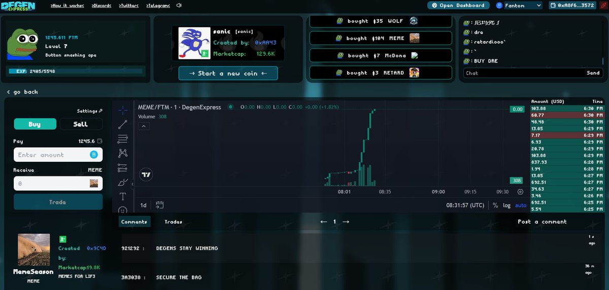 Testing <a href="/theFantomgoat/">Sonic Goat 💥</a> new platform degen.express

Made $MEME as a test now lets see wtf this is all about...

$FTM DEGENS ASSEMBLE THE FUN STARTS NOW

ITS TIME