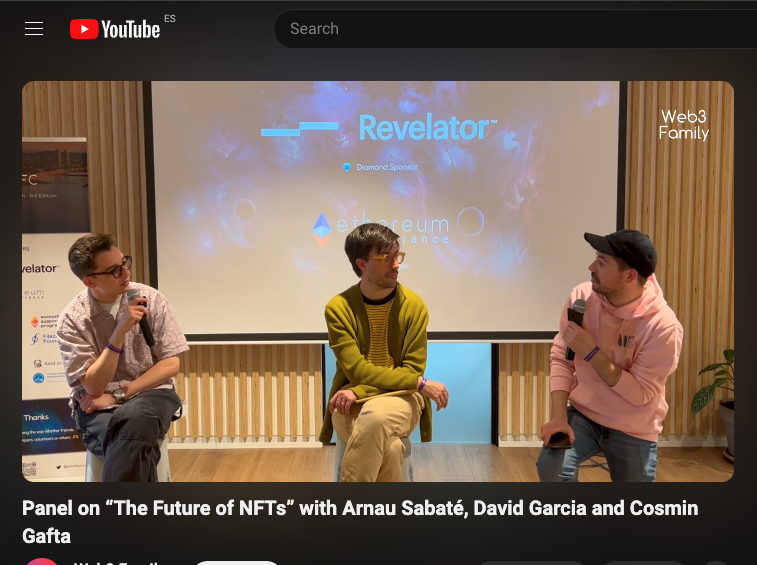 Panel on “The Future of NFTs” 🎬 🎙 @ArnauSabate, BizDev and Marketing at @Revelator_Labs 🎙 @ekof, CEO and Co-Founder at @NftPriceFloor 🎙 @iamMEANiX, Business Development at @onopenxyz Watch now 👉 youtu.be/ASlXWLCaGb8