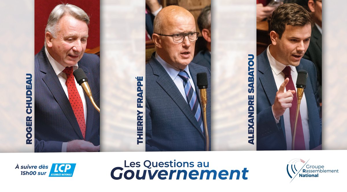 Dès 15h00, retrouvez nos députés pour la séance des Questions au Gouvernement : - @ChudeauR - @thierry_frappe - @ASabatou À suivre en direct sur : lcp.fr/direct-lcp-5434