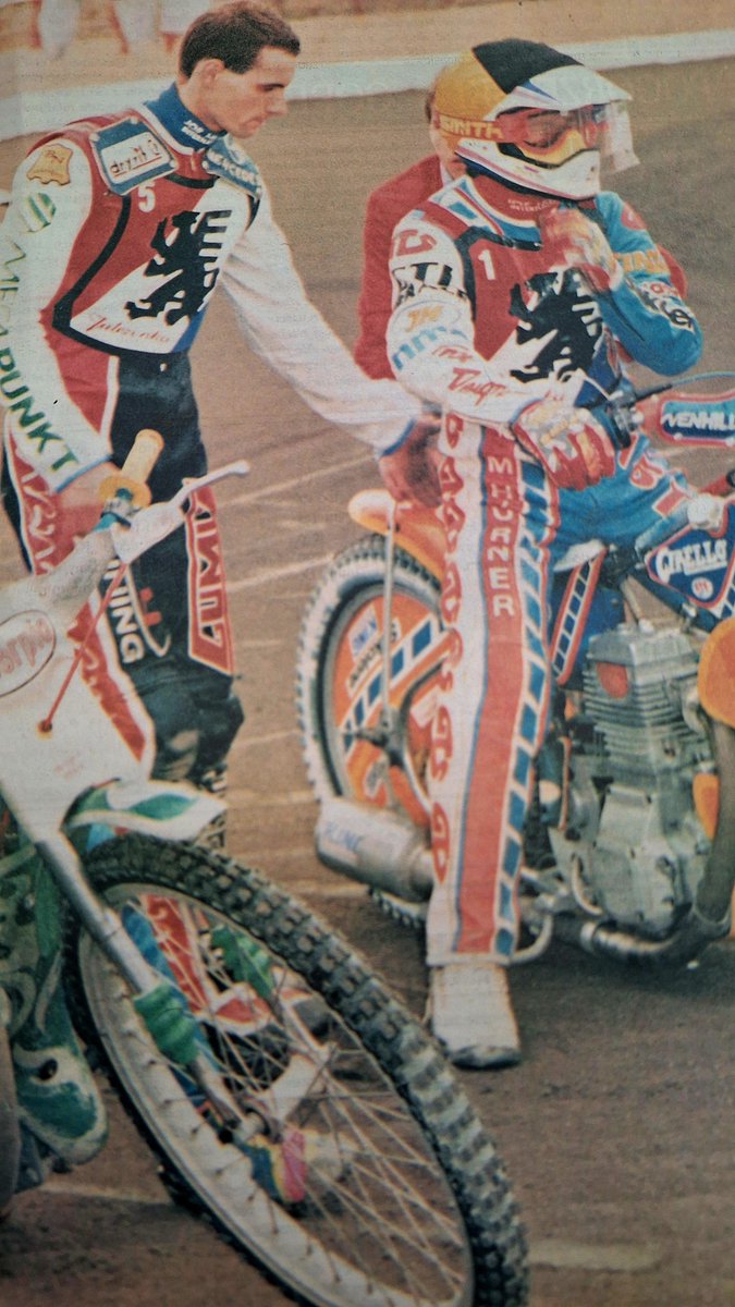 Leszno'1993... Tomasz Gollob zagrzewa do boju indywidualnego mistrza świata Sudden Sama Ermolenko. Dziś Amerykanin pełni obowiązki team managera w ekipie Birmingham Brummies...