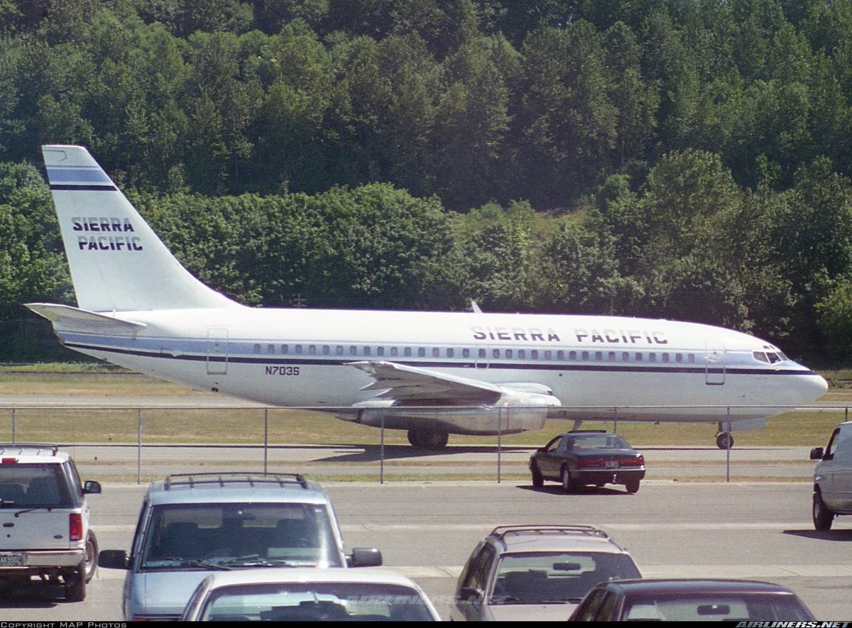 A Sierra Pacific Airlines B737-200 seen here in this photo at Seattle Boeing Field Airport in June 1994 #avgeeks 📷- Map Photos