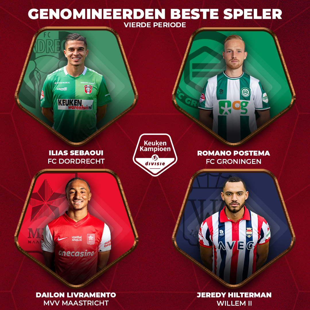 Genomineerden 𝗕𝗲𝘀𝘁𝗲 𝗦𝗽𝗲𝗹𝗲𝗿 van de vierde periode! 🛡️

🔗 keukenkampioendivisie.nl/stemmen-schild…

#keukenkampioendivisie
