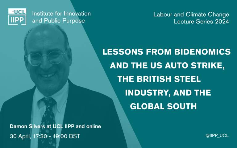 Happening today @ 17:30 BST!

Prof @DamonSilvers will deliver the 2nd lecture of our Labour & Climate Change series on 'Lessons from Bidenomics and the US Auto Strike, the British Steel Industry, and the Global South'

Register to attend in-person/online➡️ ucl.ac.uk/bartlett/publi…