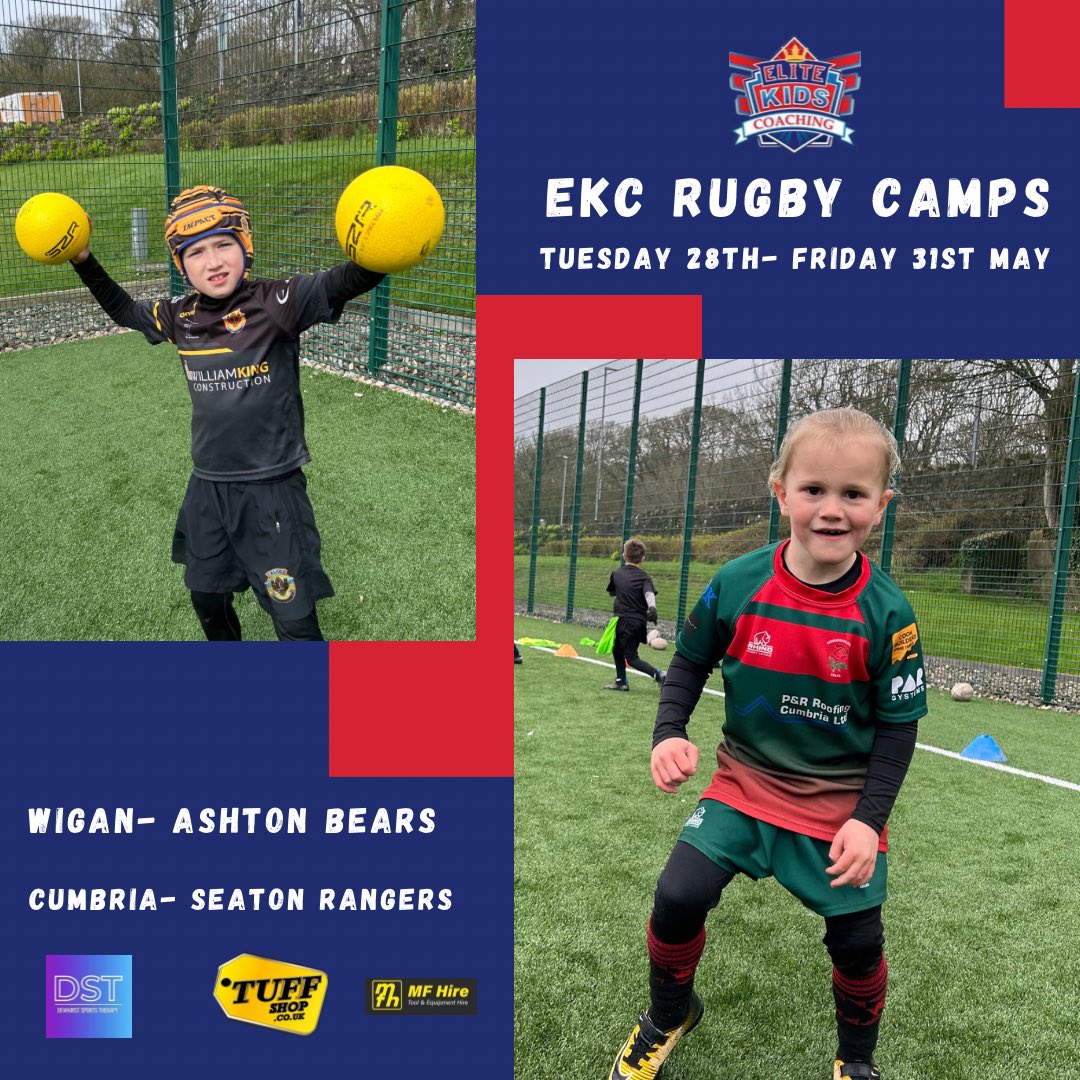 EKC Rugby Camps coming to Wigan & Cumbria this May! Wigan- @AshtonBears Cumbria- @SeatonRangersRL Check out our website for more info & bookings- elitekidscoaching.com/pages/rugby-ca…