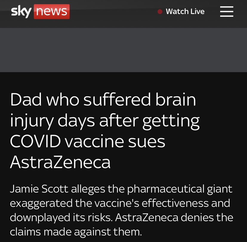 A dad who suffered a brain injury just days after receiving a British-developed COVID vaccine has told Sky News he would never have had the jab if he had known of the risk of rare but serious side effects. Jamie Scott, who has two young boys and is now unable to work, is suing