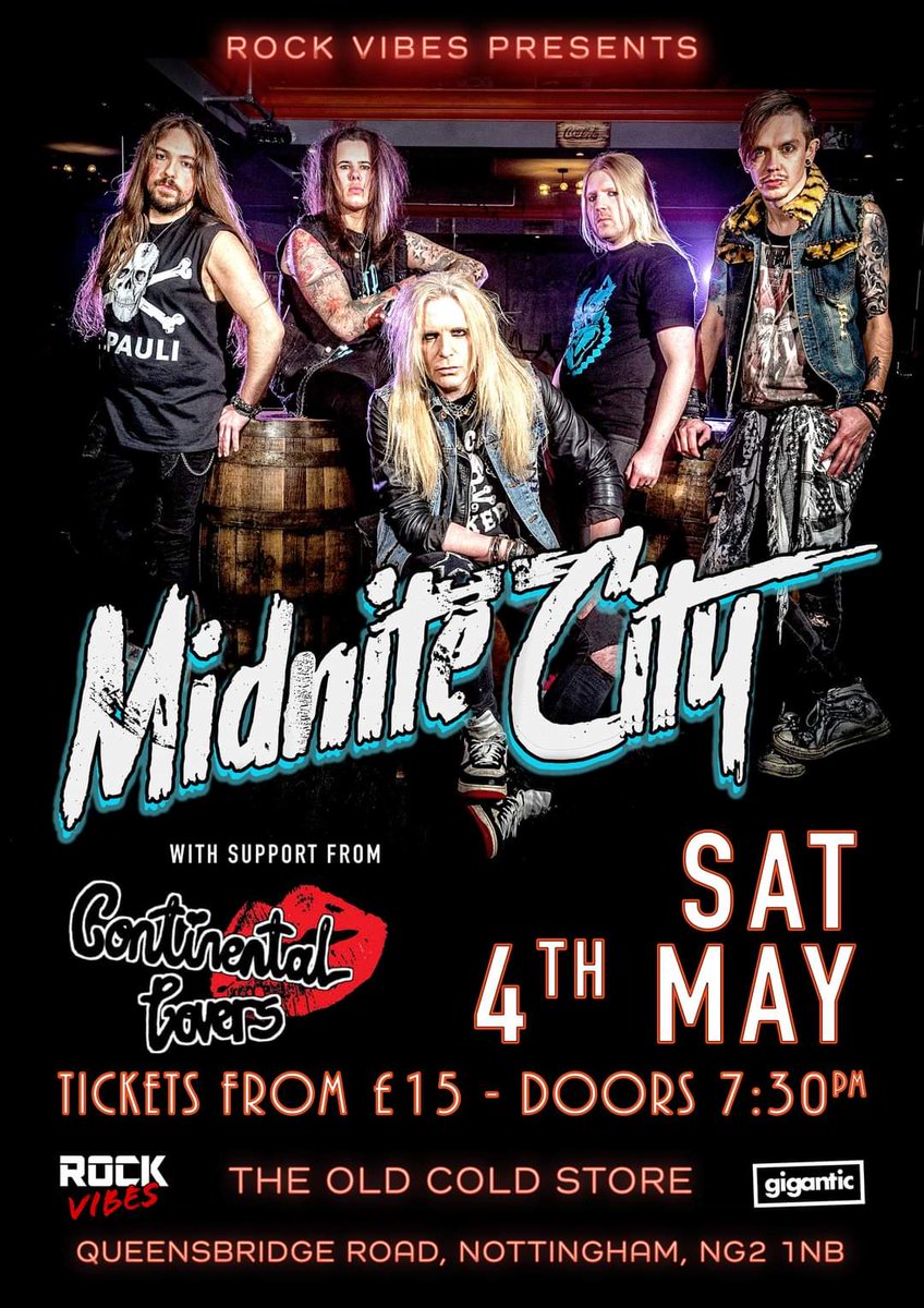 We are bringing the Hair Metal party to The Old Cold Store in Nottingham this Saturday! Tickets via link below 👇 gigantic.com/midnite-city-t…