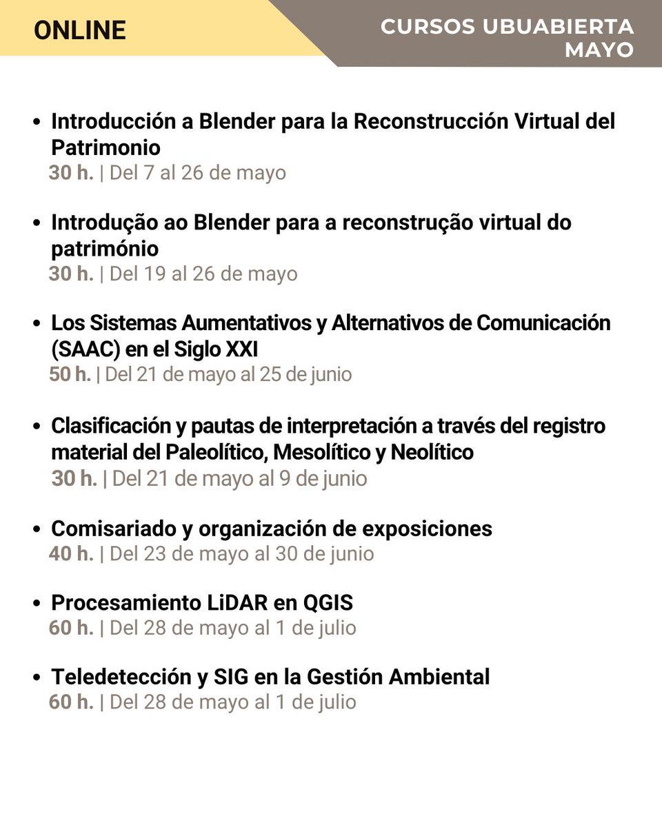 @UBUEstudiantes @FundacionUBU @Alumni_UBU @Residenciacs @bibliotecaubu #Cursos_UBUAbierta | Oferta Formativa MAYO (2/3) • ONLINE ►ubu.es/ubuabierta-cur…