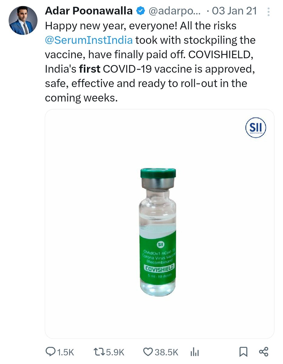 Will Aadar Poonawala be summoned by taking Suo Moto by Hon'ble Courts, like #BabaRamdev and #Patanjali was and asked to apologize for wrong Advertisement but here #CovishieldVaccine causing attacks is whole new level of Life story