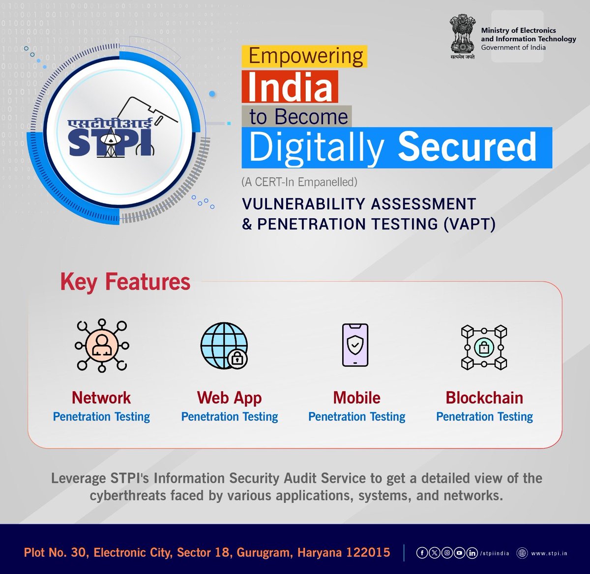 Shield Your Digital Assets with Our VAPT Services!

🛡 Strengthen your cybersecurity defenses with @GurugramStpi's comprehensive Vulnerability Assessment and Penetration Testing (#VAPT) services. Stay ahead of cyber risks with our solutions. #cybersecurity 
@arvindtw
@er_ashokg