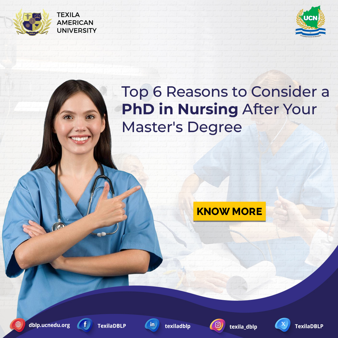 Discover the top 6 reasons why pursuing a PhD in Nursing after your Master’s degree is a game-changer. 

Read: dblp.ucnedu.org/blog/top-6-rea…

Visit: apply.ucnedu.org/dblp/phd-in-nu…

#Texila #distanceeducation #Blog #phdstudent #nursing #Phd #Edutranformation #UCN #TexilaAmericanUniversity