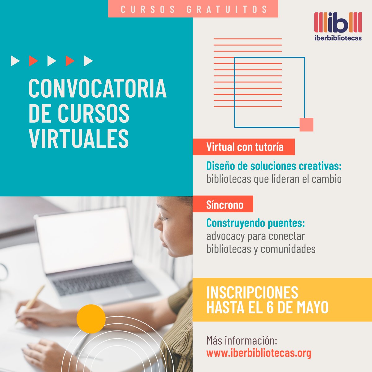 🆕 @IBERBIBLIOTECA convoca 2⃣ nuevos cursos orientados a #bibliotecarios: -Construyendo puentes: advocacy para conectar #bibliotecas y comunidades -Diseño de soluciones creativas: bibliotecas que lideran el cambio 📆 Inscripciones solo hasta el 6/05 👉 iberbibliotecas.org/cursos