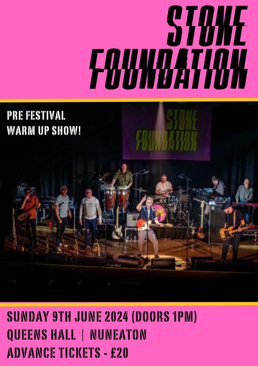 Tickets selling fast for this intimate warm up gig at Queens Hall Nuneaton ahead of our big festival dates this summer. Tickets on sale now at stonefoundation.co.uk