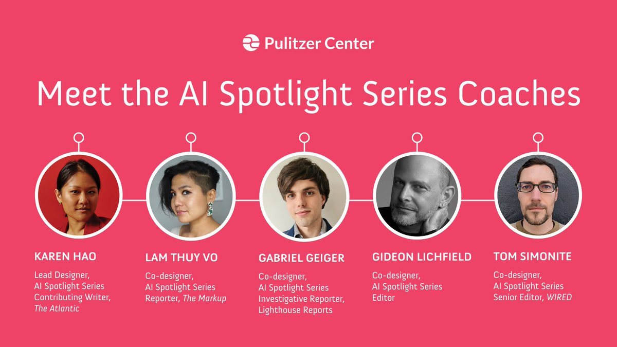 📣Calling all reporters & editors to register for this new #AI training program. @pulitzercenter’s AI Accountability Network is launching the AI Spotlight Series. Learn with some of the world’s leading AI journalists, led by @_karenhao. ✍🏻Learn more 👇🏻 bit.ly/AISptlghtSpc