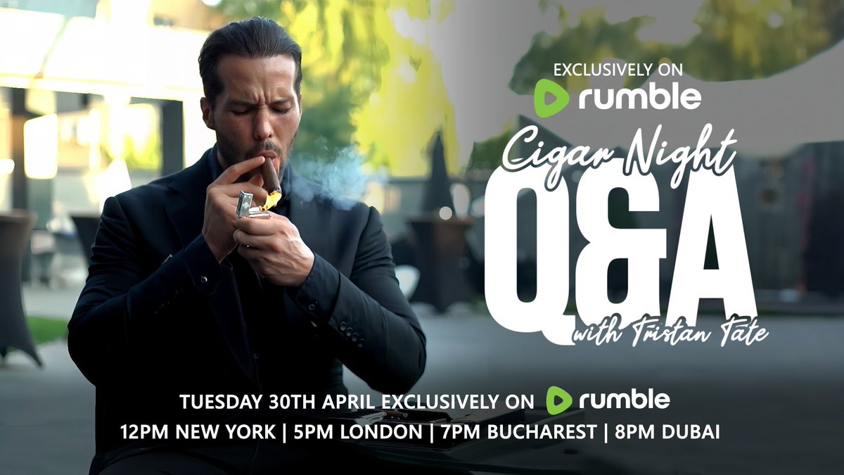 Cigar night Q&A tonight at 7PM Universal Tate Time.

rumble.com/v4s7xln-cigar-…⁩