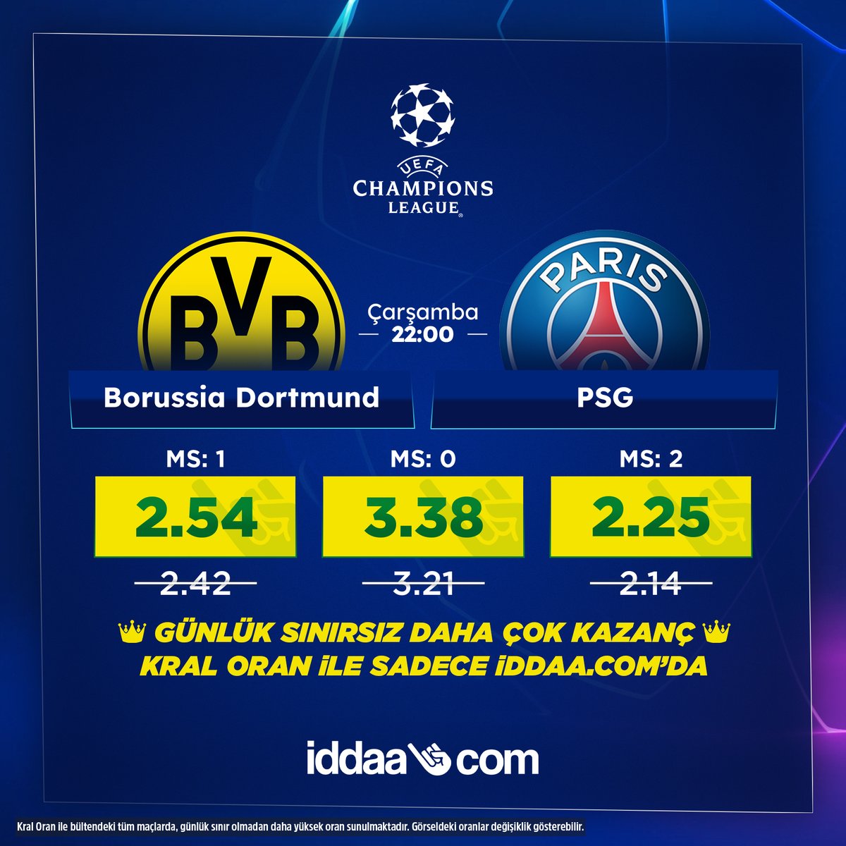 👑 Borussia Dortmund - PSG mücadelesi Kral Oran ile sadece iddaa.com'da!