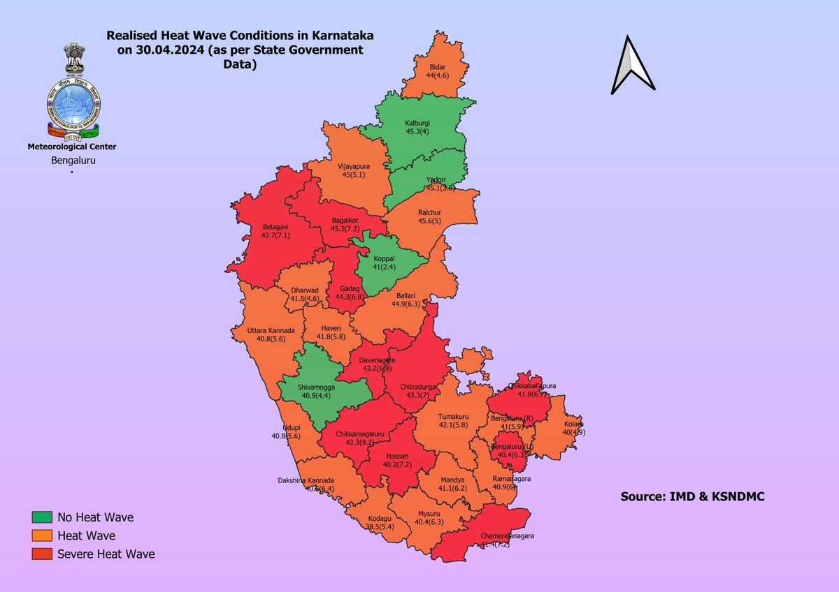 #HeatWave map & alert of #Karnataka shared by @IMDWeather @metcentre_bng with max temperatures 
@NewIndianXpress @XpressBengaluru @KannadaPrabha @santwana99 
@Cloudnirad
@KarnatakaSNDMC @NammaBengaluroo @NammaKarnataka_