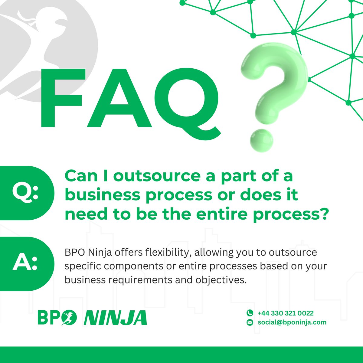Get the answer to this common query and explore the flexibility BPO Ninja offers. 

Contact us:
P: +44 330 321 0022
E: social@bponija.com
W: eu1.hubs.ly/H08T43Q0

#BPO #BusinessProcessOutsourcing #Outsourcing #CostCutting #UKBusiness #PhilippineOutsourcing #BPOExcellence