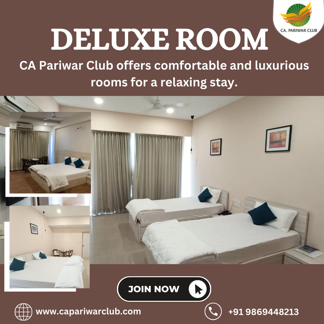 Experience comfort at CA Pariwar Club's cozy rooms. Enjoy high-speed internet and wake up to a delicious breakfast. Relax in our tranquil surroundings and rejuvenate after a busy day. Your perfect getaway awaits! #CAPariwarClub #CozyComfort #TranquilStay