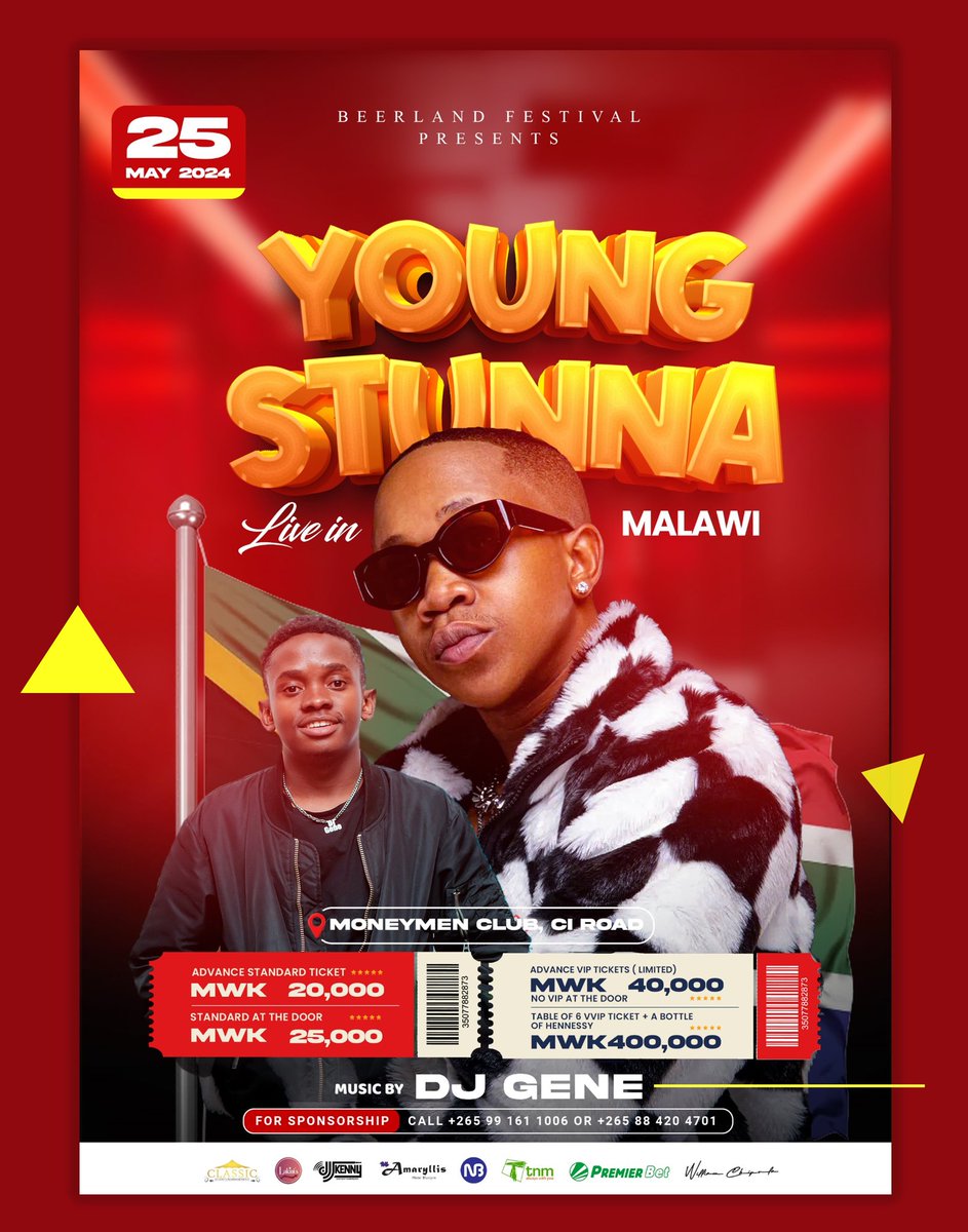 🔥🔥 Officially announcing yet another addition to the @youngstunna #YoungStunna Live in Malawi line up 🥳
Award Nominated Multigenre DJ Sensation ; DJ Gene 
🥳🥳💯💯
Courtesy of #ClassicEvents
#BeerlandFestival #YoungStunna