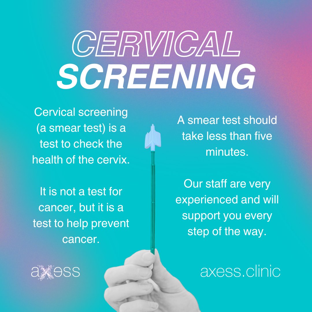 During a cervical screening, a sample of cells will be taken from your cervix using a soft brush. It should take less than five minutes and our staff are here to support you. Find out more: axess.clinic/axess-services…