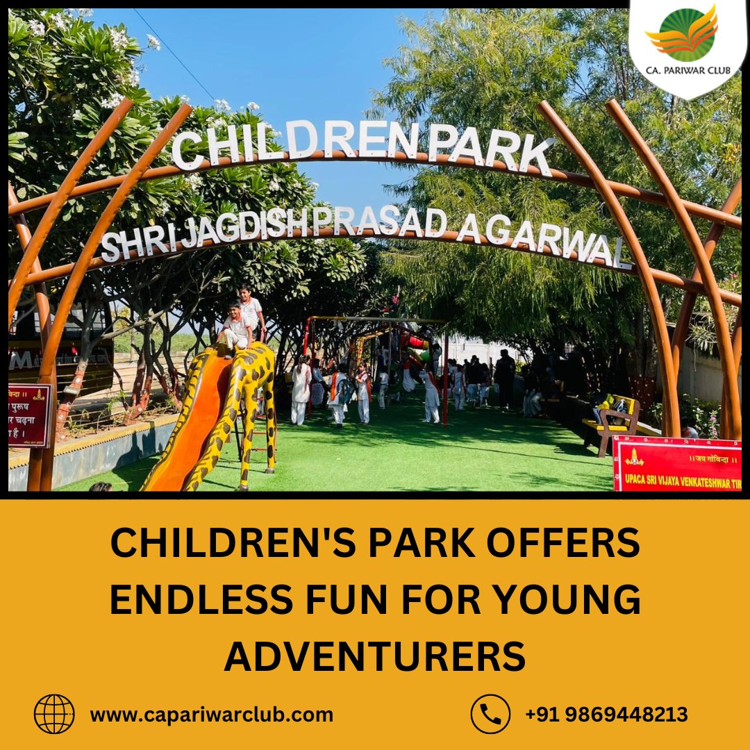 Let your kids explore and play in our delightful children's park at CA Pariwar Club! With colorful play equipment and a safe environment, they'll have endless fun while you relax and unwind. Perfect for family bonding and creating lasting memories! #CAPariwarClub #FamilyFun