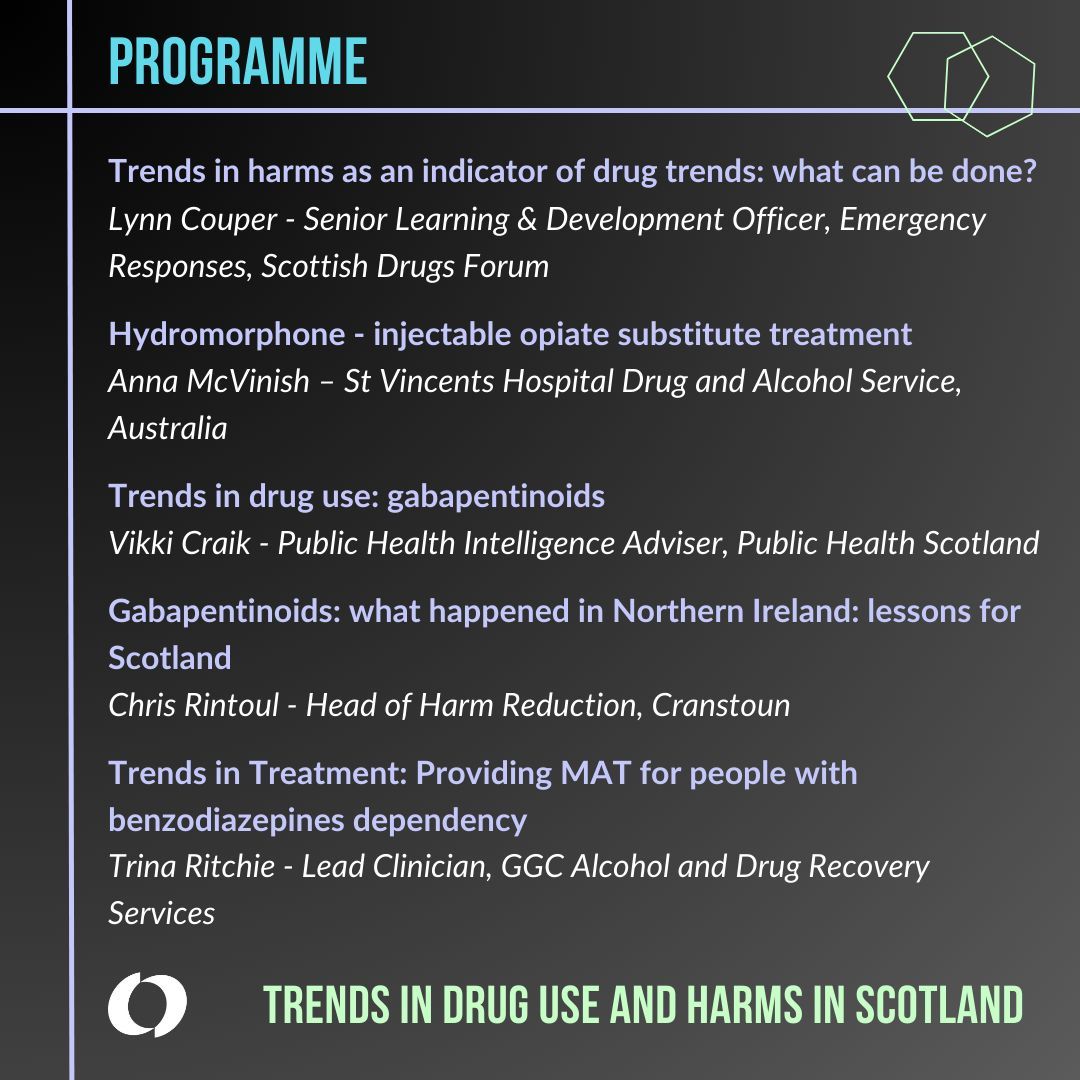 It's 1 month until our upcoming Trends in Drug Use and Harms in Scotland event! We've got a great line up speakers to cover what drugs people are consuming, the harms being caused and how can we develop an adequate response to ‘get ahead of the curve’. buff.ly/43JAd4C