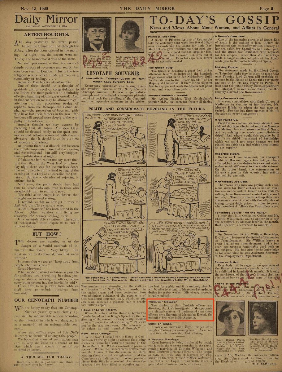 Türk subaylarının Mezopotamya'daki Arap isyancıları yönlendirdiği ortaya çıktı❗ Görünüşe göre bu subaylar Yahudi Mustafa Kemal'in yandaşlarıdır‼️ 📰13 Kasım 1920 Daily Mirror SF:5 . Onlar atasının izindeler. Kemalist'ler Lawrence'ye kahraman demeyecek de başka kim diyecek⁉️