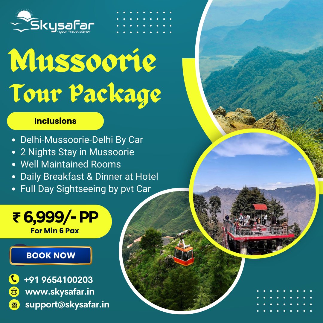 Mussoorie Tour Package Ex Delhi
Call for Bookings : 9654100203
Email : holiday@skysafar.in
Web: skysafar.in/tours/mussoori…
#skysafar #MussoorieTour #QueenOfHills #GarhwalHimalayas #EnchantingLandscapes #ColonialElegance #ExploreMussoorie #HimalayanGetaway