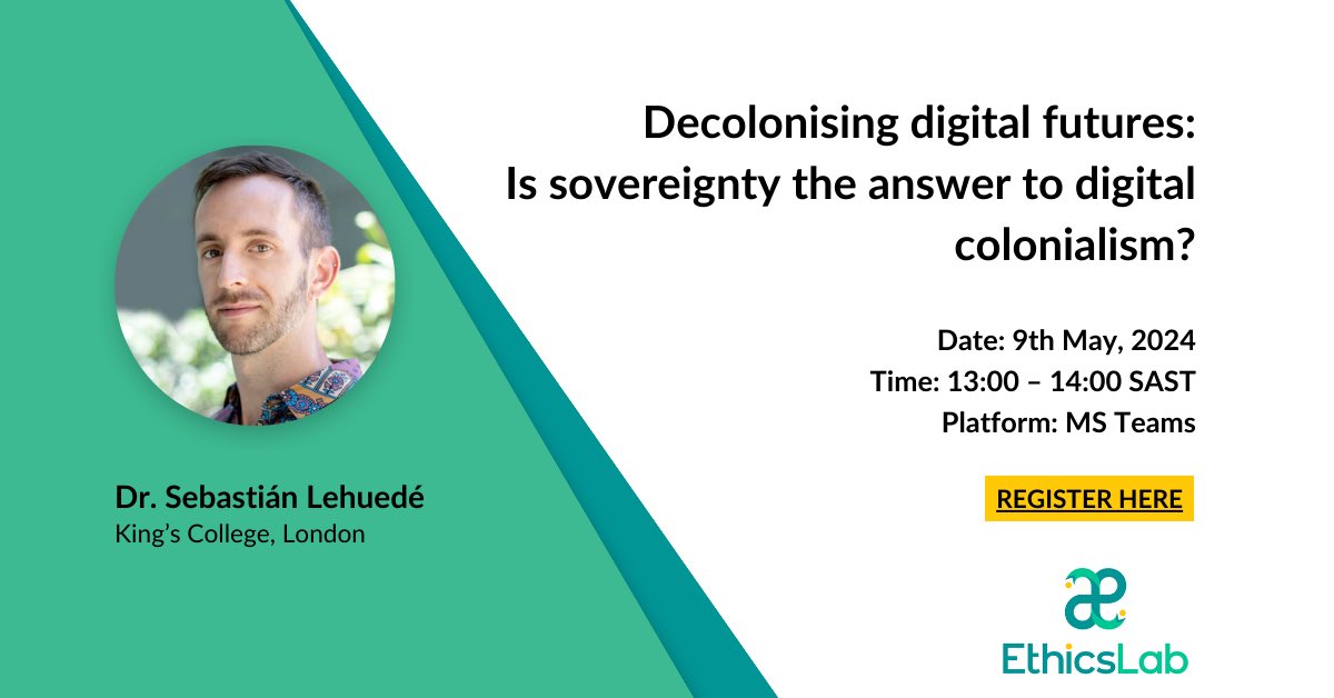 Excited to host and learn from @s_lehuede in this upcoming webinar where he critically reflects on digital sovereignty frameworks as a decolonial option. 📆 Thursday 9th May, 2024. 🕑 13:00-14:00 SAST Register here: bit.ly/4aXNTvA