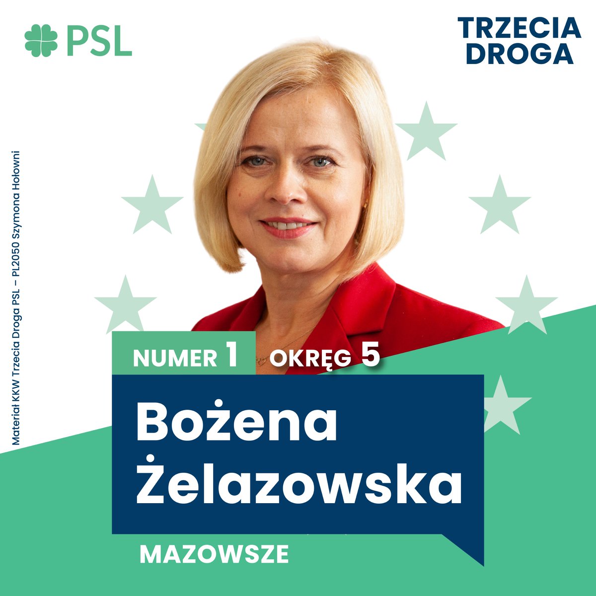 🇵🇱 Liderzy #TrzeciaDroga @nowePSL w wyborach europejskich 🇪🇺 1️⃣ @Bozenazelazowsk 🗳️ Okręg 5 • Mazowsze