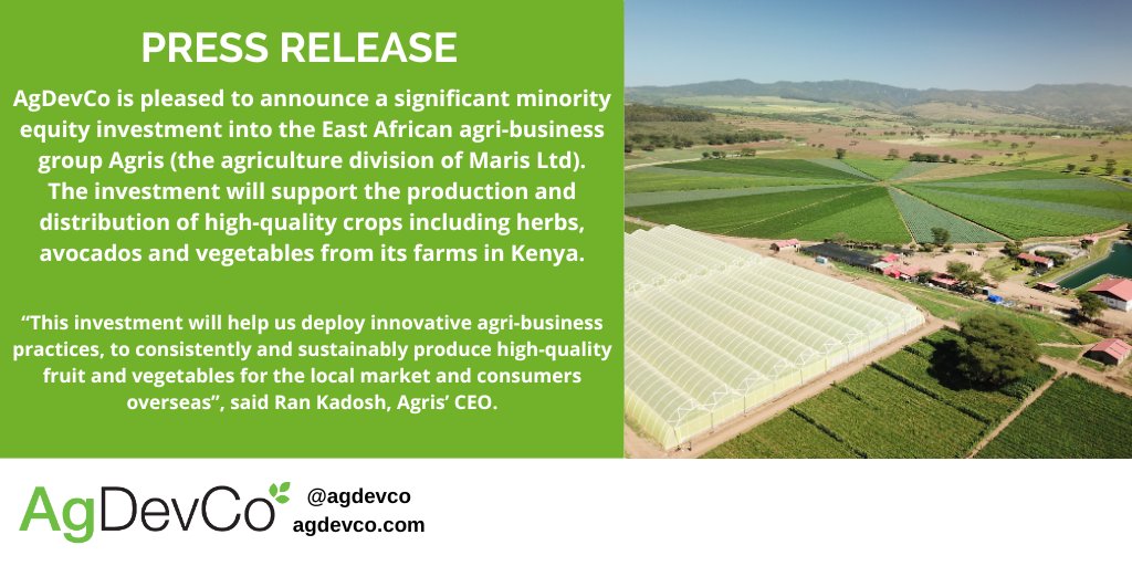 AgDevCo is pleased to announce a significant minority equity investment into the East African company @agris_group to support the production and distribution of high-quality crops for local markets and export. Press release: agdevco.com/site/assets/fi…