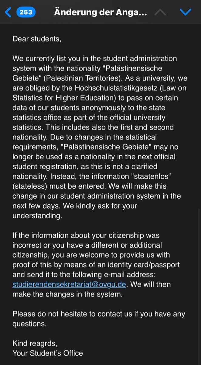 #German university tells its #Palestinian students that they shall here on forth be considered stateless. Correcting the past with injustices today..