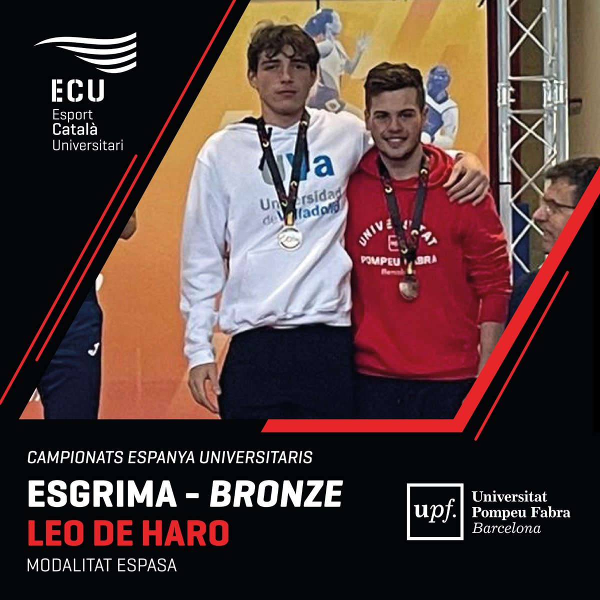 #CEU24 I Donem l'enhorabona al Leo De Haro, medallista del CEU d'esgrima en modalitat d'espasa! 👏

🥉 Bronze
📚 Universitat Pompeu Fabra

#EsportUniversitari #Esportcat @upfbarcelona @esportsupf