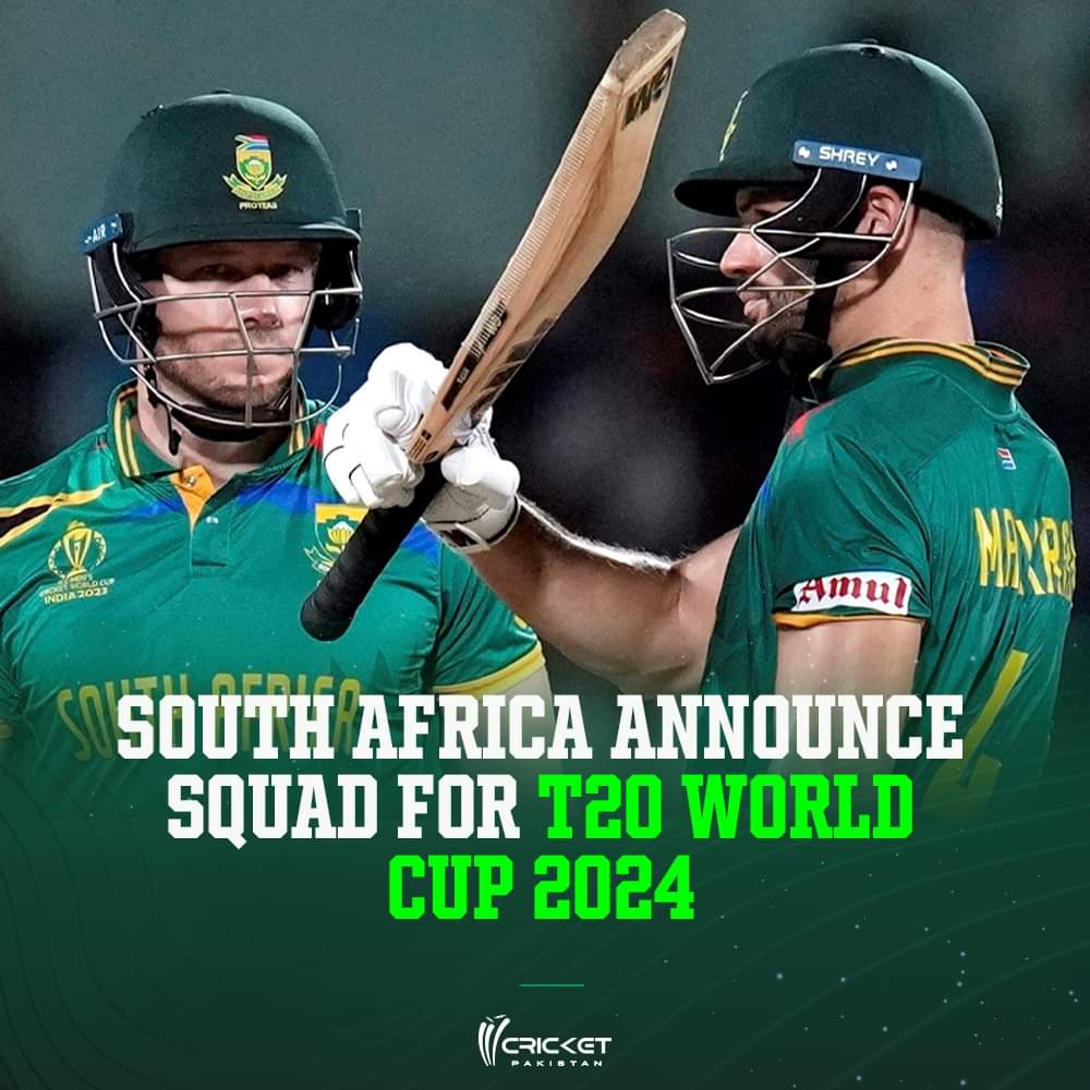 South Africa announced their 15-man squad for the ICC Men's T20 World Cup 2024, with Aiden Markram appointed as the captain for the first time in an ICC event

Read More: tinyurl.com/4hx2vtba

#SouthAfricaCricket #T20WorldCup2024