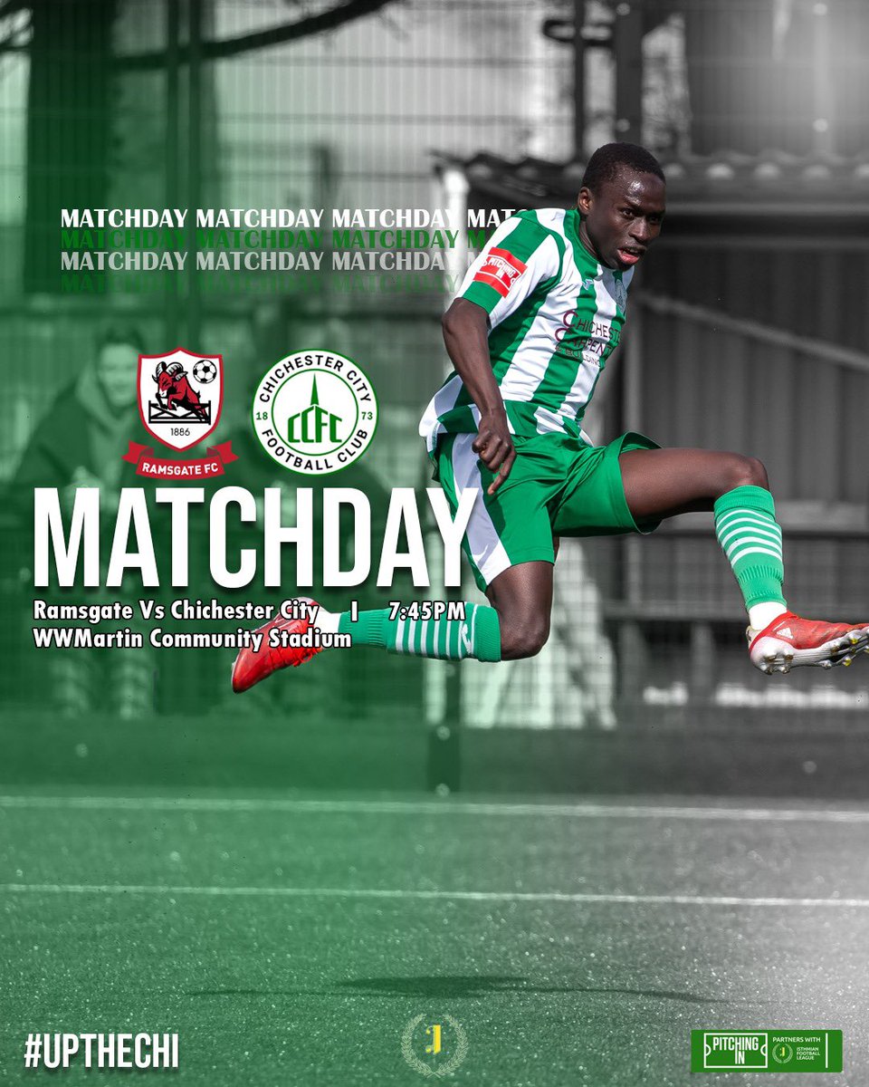 ⚽️💚 𝗠𝗔𝗧𝗖𝗛𝗗𝗔𝗬🤍⚽️ Play Off Semi Final Day! 👀 ⚔️@RamsgateFC 🏟️ WWMartin Community Stadium 🕖 7:45PM 📋 @IsthmianLeague SE Division Play Off Semi Final 🎟️ £10 adults, £5 concs, £3 U18 (tickets on the gate) #️⃣ #UpTheChi 🟢⚪️