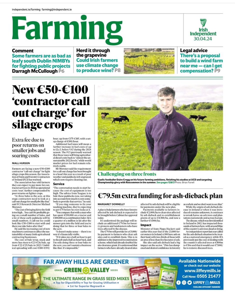 Front page of @Farming_Indo 🙌 4th year UCD Dairy Business student and Rossies star Daire Cregg talks with Niall Hurson about all things football, farming & UCD. m.independent.ie/farming/news/h…