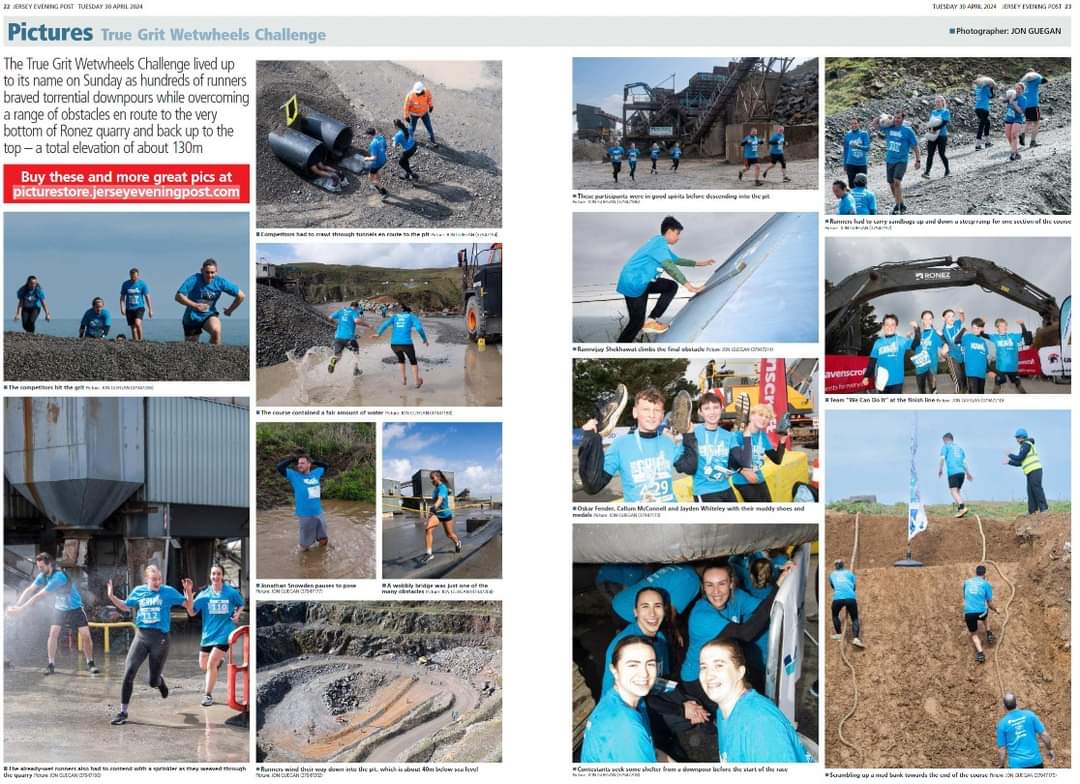 Great coverage in today's @JEPnews of last weekend's True Grit Wetwheels Challenge. A big thank you to all our Ronez colleagues and contractors who helped with the event and to Barette Plant Hire for donating some crawling tubes and lifting and shifting the obstacles into place.