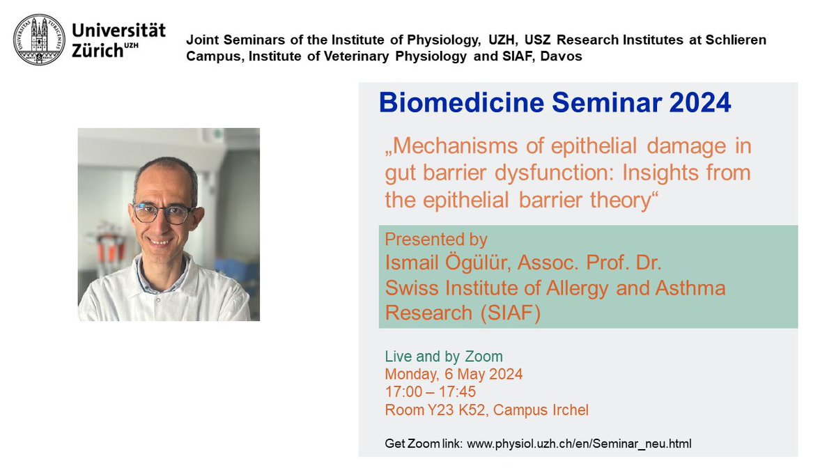 On 6 May, we welcome Ismail Ögülür <a href="/SIAF_UZH/">SIAF</a> from the Swiss Institute of Allergy and Asthma Research (SIAF) in the Biomedicine Seminar Series at @uzh_en.

This joint seminar is hosted by @mikadolab and open to all!

Zoom link: uzh.zoom.us/j/65110053450?…
