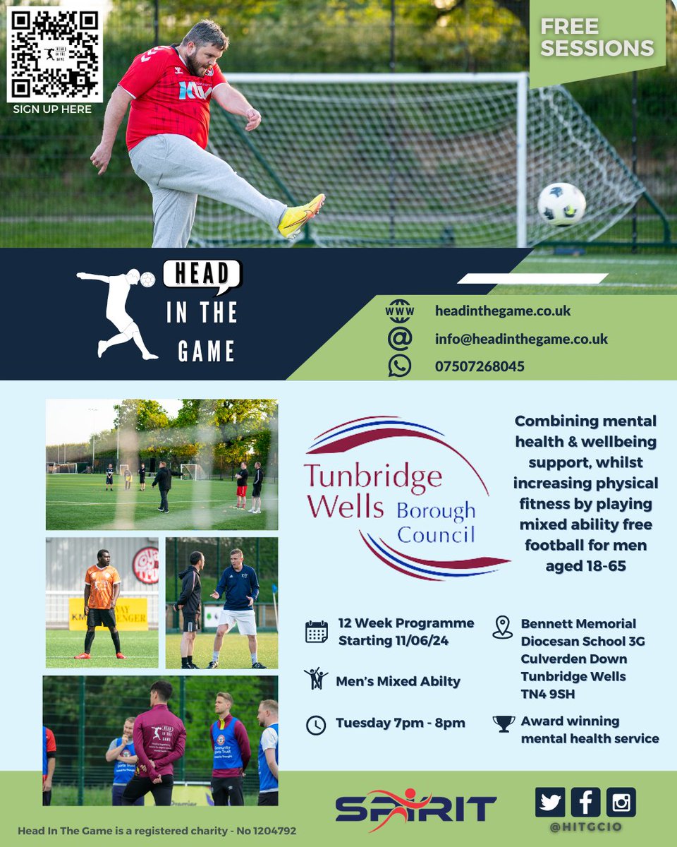 @HITGCIO 12 week men's #mentalhealth #football programme is coming to #tunbridgewells on the 11th June, funded by @TWellsCouncil 

The sessions are for anyone between the ages of 18-65 who wants to improve their #mentalfitness

Sign up here: headinthegame.co.uk/football-sessi…

Looking…