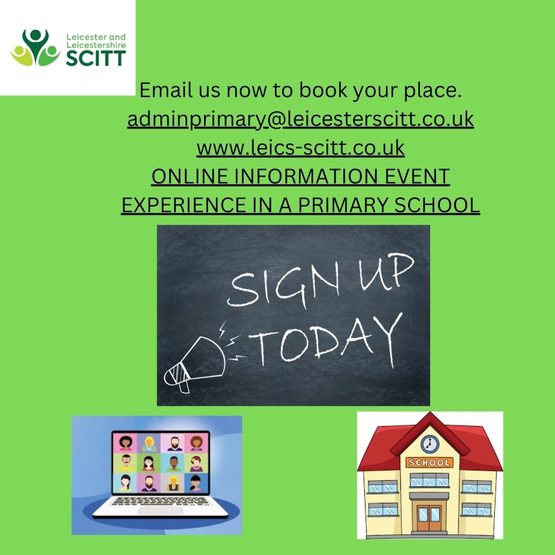 We have 2 opportunities for you to find out more about becoming a primary teacher.  Come along to our online information event on 13th May at 6pm to find out about the course or sign up to our experience day at Abbey Mead Primary Academy to experience life in a school on 21st May